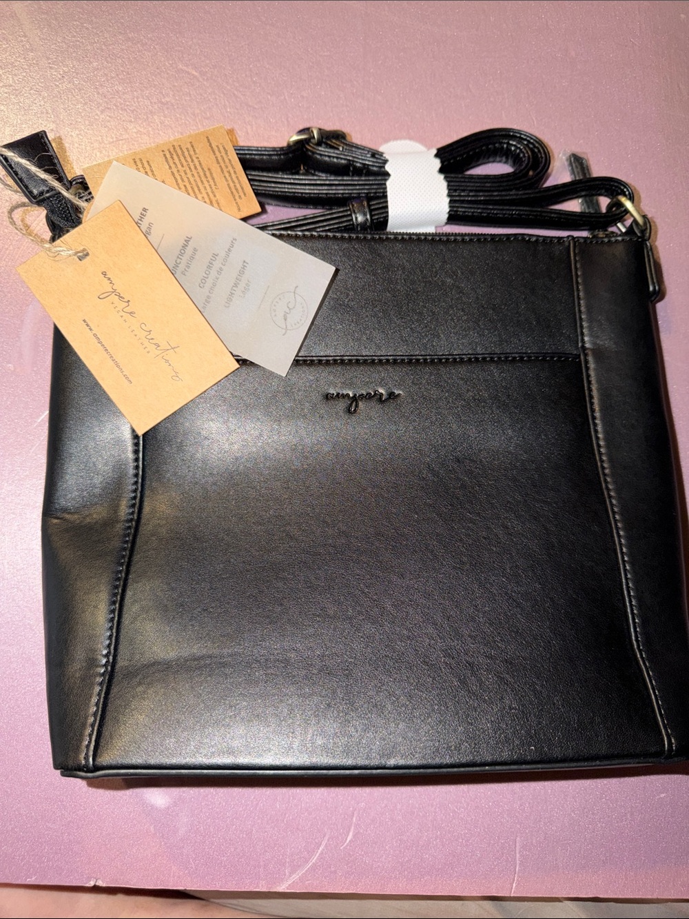 NWT Ampere Creations Black Daisy Biodegradable Vegan Leather Crossbody Bag